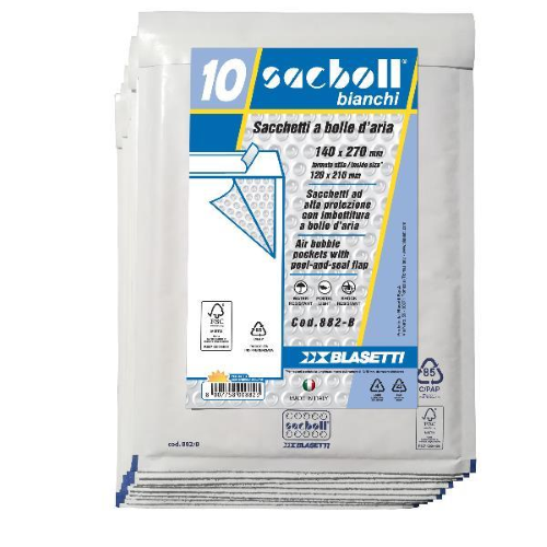 Busta imbottita Sacboll - A (14 x 27 cm) - carta - bianco - Blasetti - conf. 10 pezzi